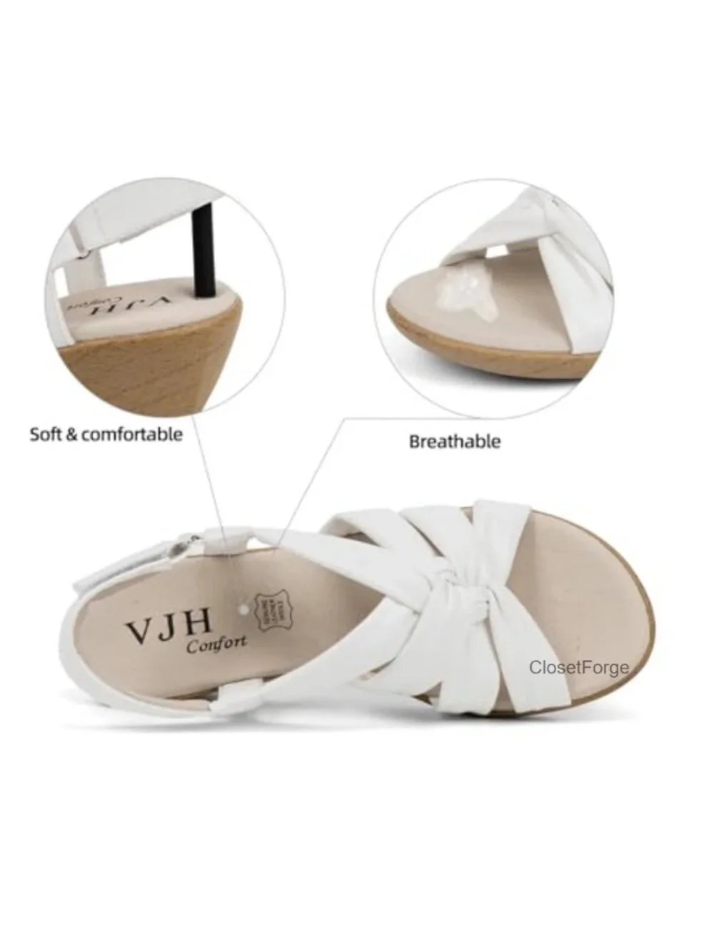Women's Wedge Sandals Strappy Open Toe Platform with Cushioned Leather Insole